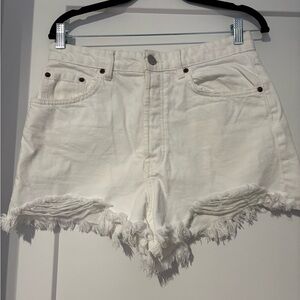 Zara White Frayed Jean Shorts Size 10